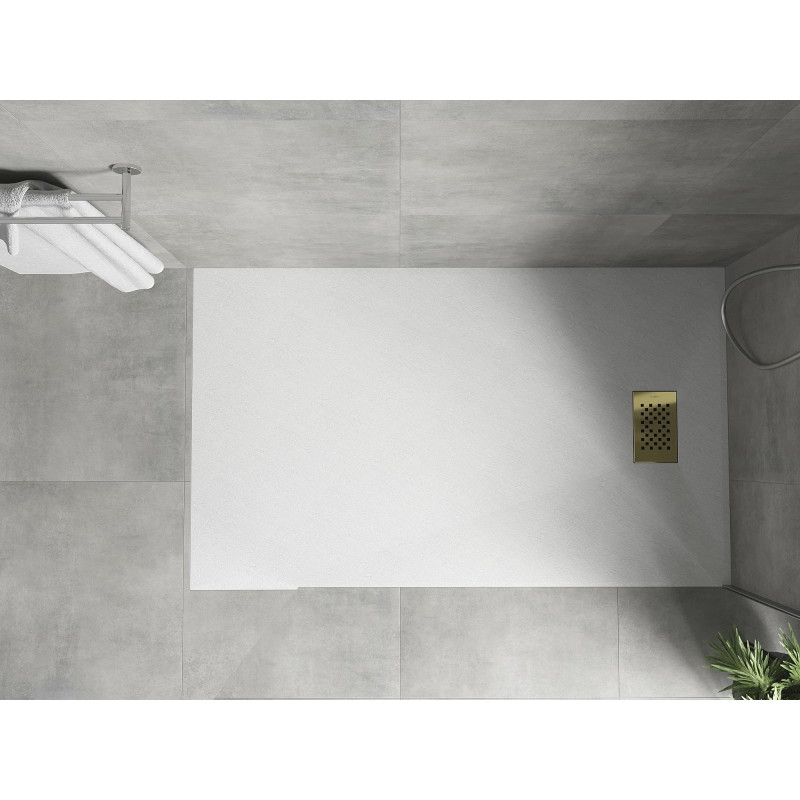 Mexen Hugo Rechteckige Duschwanne SMC 140 x 90 cm, weiß, goldene Abdeckung - 42109014-G