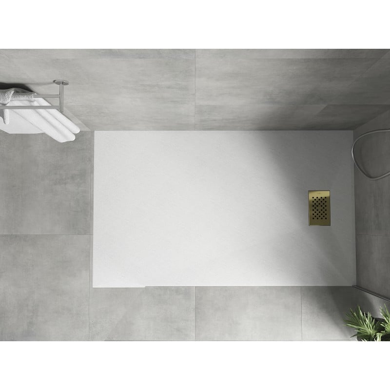 Mexen Hugo rechteckige SMC-Duschwanne 140 x 90 cm, weiß, goldene Abdeckung - 42109014-G