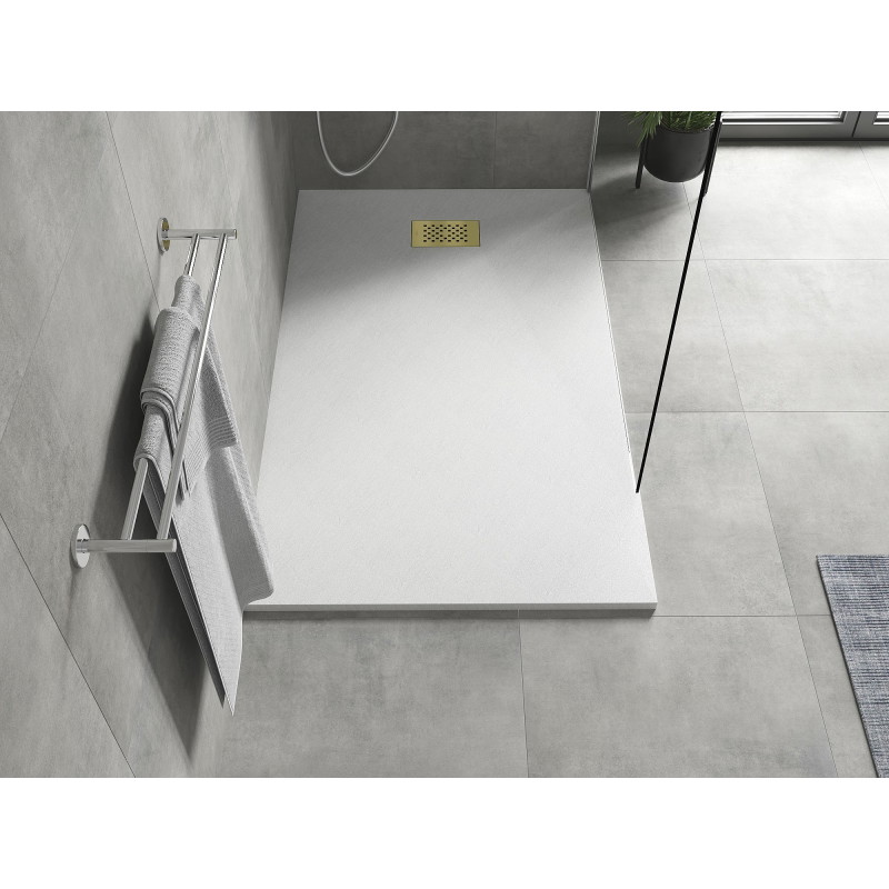 Mexen Hugo rechteckige Duschwanne SMC 150 x 90 cm, weiß, Abdeckung gold - 42109015-G