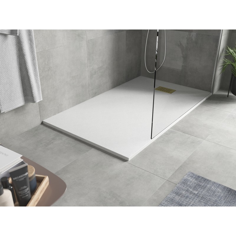 Mexen Hugo rechteckige Duschwanne SMC 150 x 90 cm, weiß, goldene Abdeckung - 42109015-G