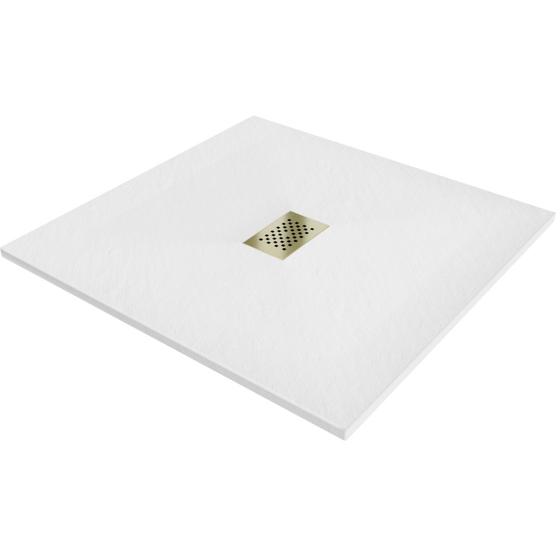 Mexen Hugo Quadratische Duschwanne SMC 100 x 100 cm, weiß, Abdeckung gold - 42101010-G