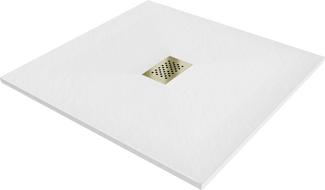 Mexen Hugo Quadratische Duschwanne SMC 100 x 100 cm, weiß, goldene Abdeckung - 42101010-G