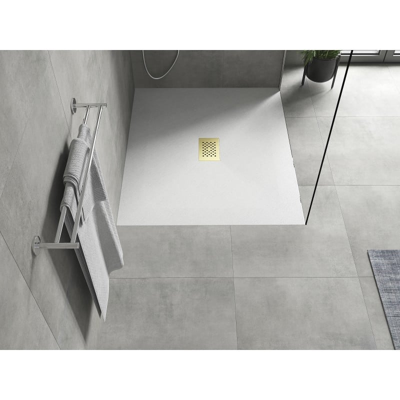 Mexen Hugo rechteckige Duschwanne SMC 140 x 100 cm, weiß, Abdeckung gold - 42101014-G