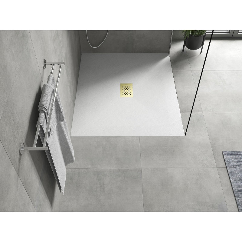Mexen Hugo rechteckige Duschwanne SMC 140 x 100 cm, weiß, goldene Abdeckung - 42101014-G