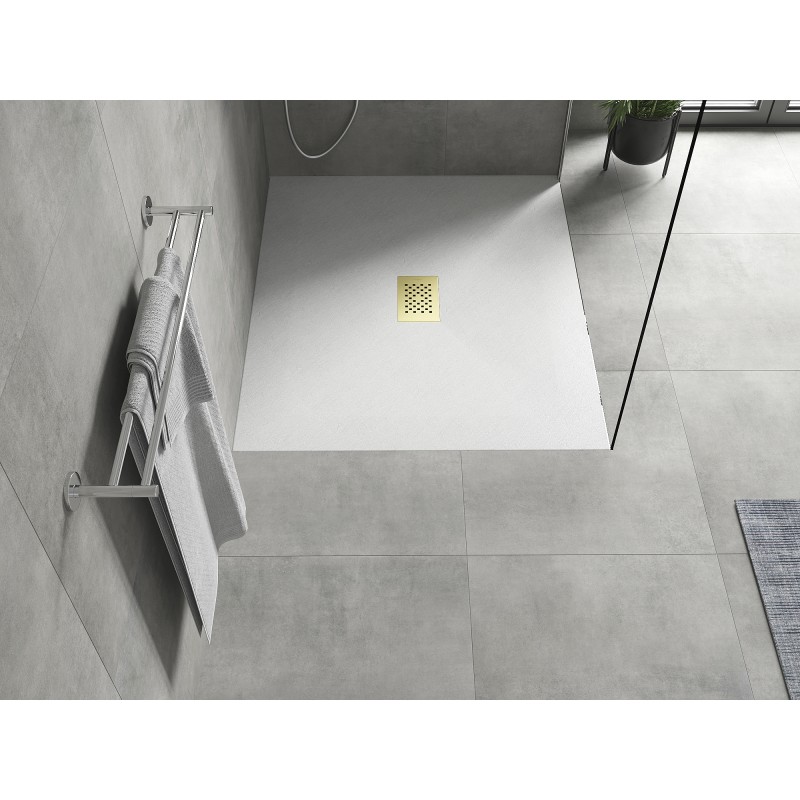 Mexen Hugo rechteckige Duschwanne SMC 130 x 100 cm, weiß, goldene Abdeckung - 42101013-G