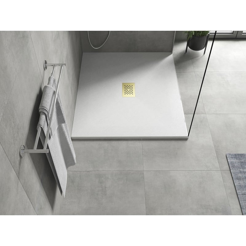 Mexen Hugo rechteckige Duschwanne SMC 140 x 100 cm, weiß, Abdeckung gold - 42101014-G