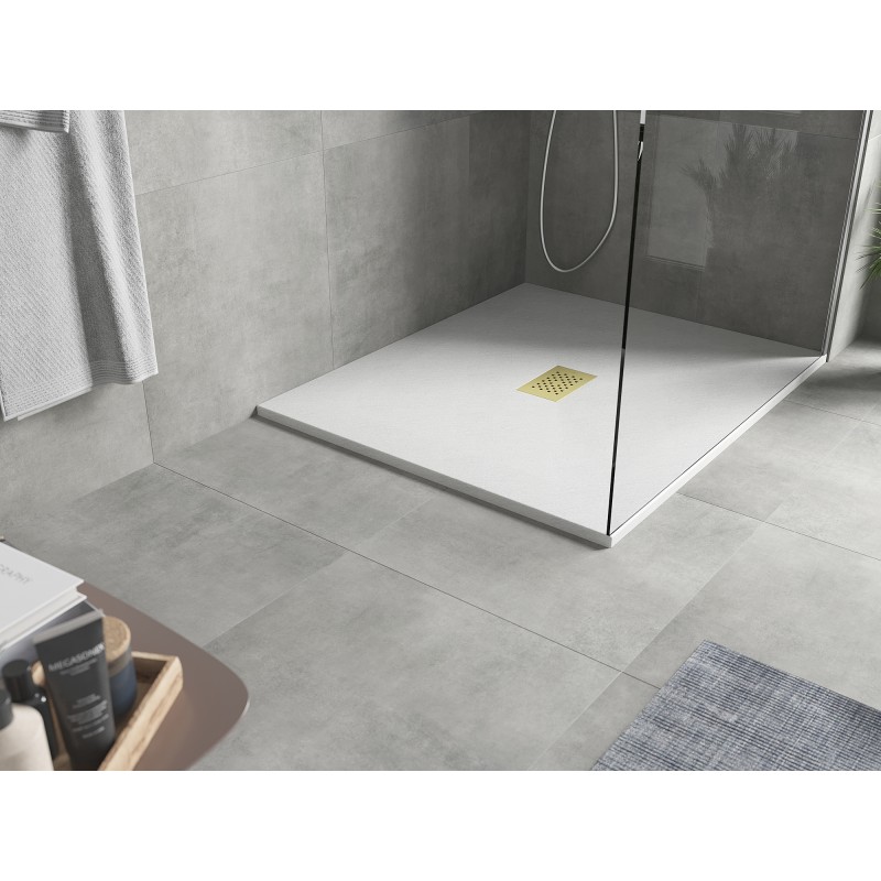 Mexen Hugo rechteckige Duschwanne SMC 120 x 100 cm, weiß, goldene Abdeckung - 42101012-G