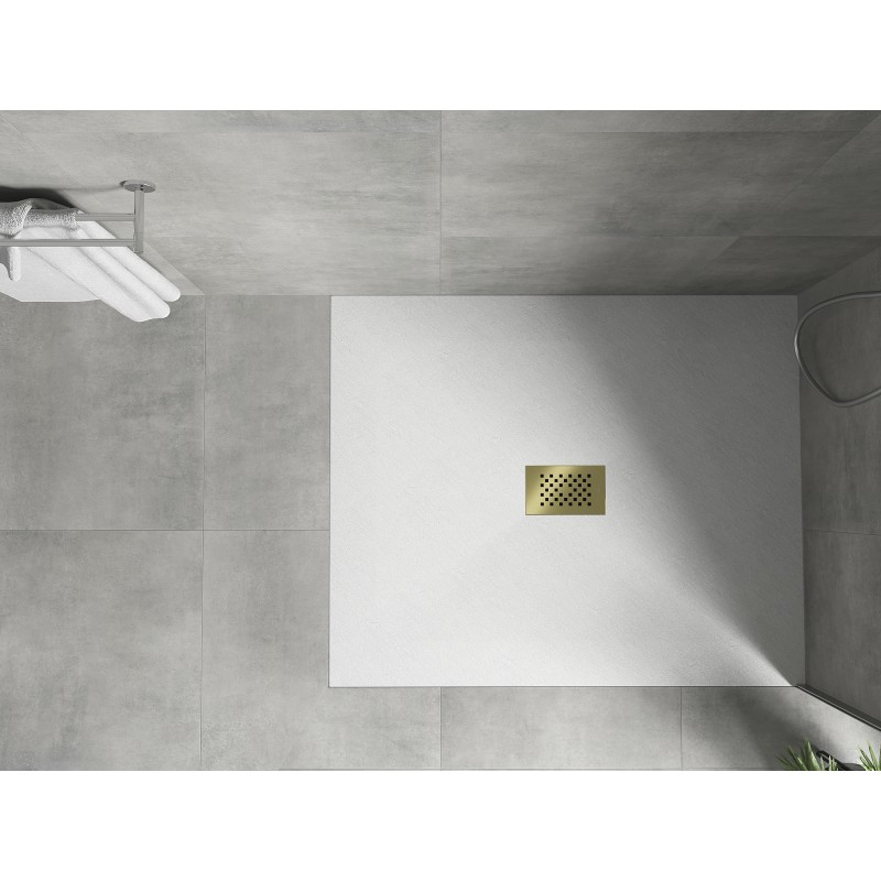 Mexen Hugo rechteckige Duschwanne SMC 130 x 100 cm, weiß, goldene Abdeckung - 42101013-G