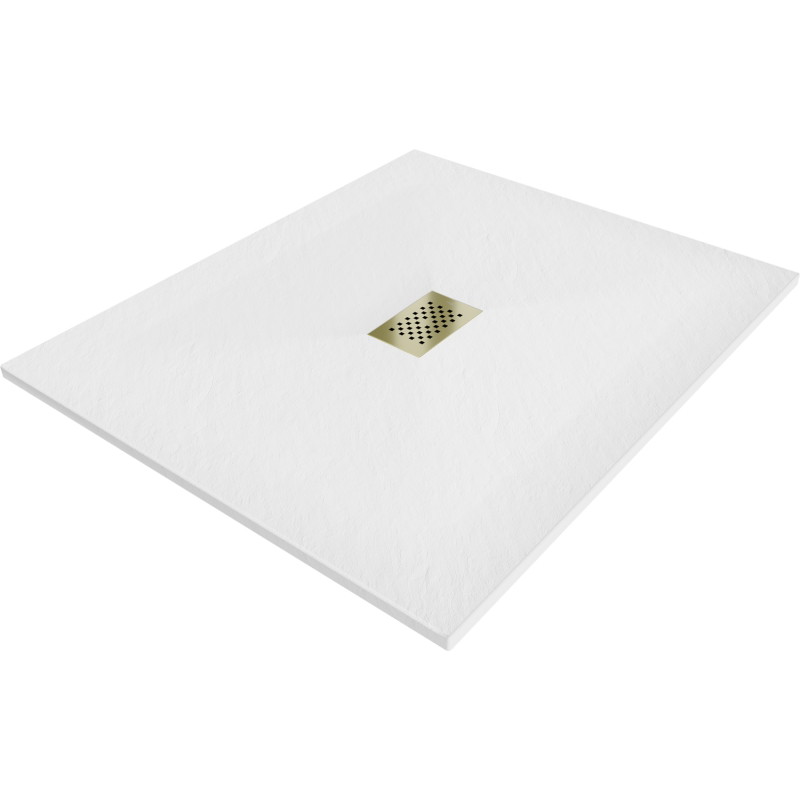 Mexen Hugo rechteckige Duschwanne SMC 140 x 100 cm, weiß, goldene Abdeckung - 42101014-G