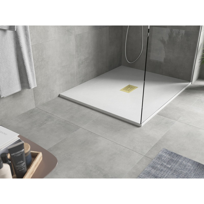 Mexen Hugo Rechteckige SMC-Duschwanne 130 x 100 cm, weiß, goldene Abdeckung - 42101013-G