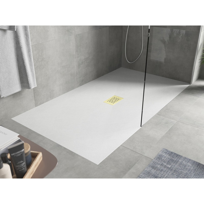 Mexen Hugo Rechteckige Duschwanne SMC 150 x 100 cm, weiß, Abdeckung gold - 42101015-G