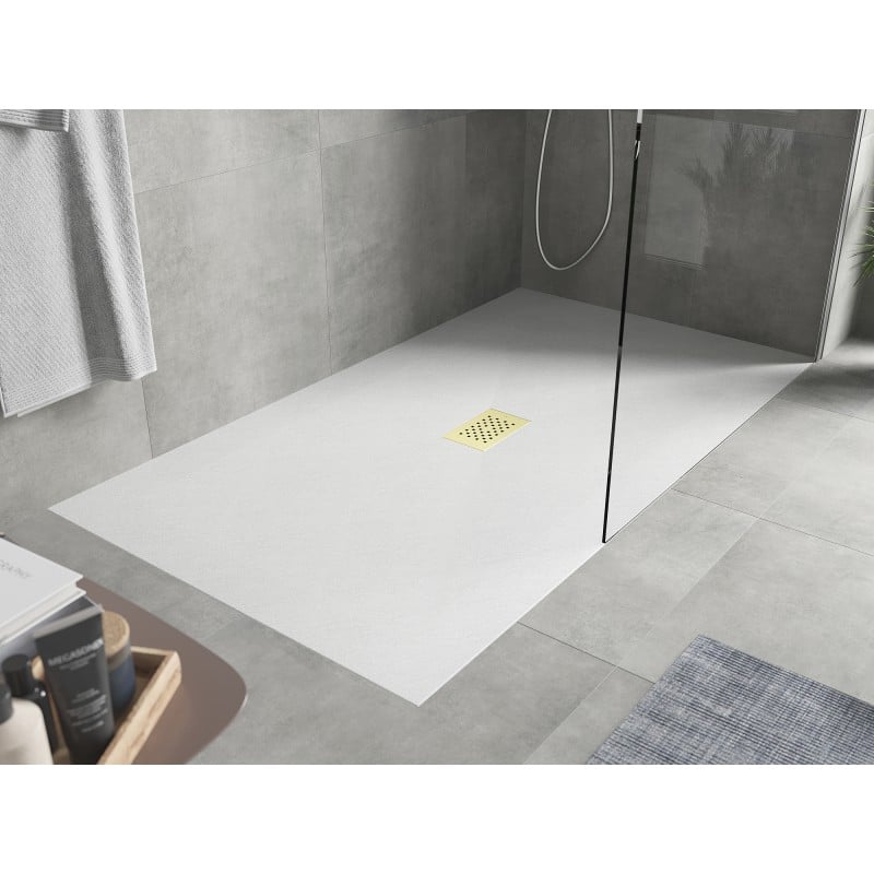 Mexen Hugo rechteckige Duschwanne SMC 180 x 100 cm, weiß, Abdeckung gold - 42101018-G
