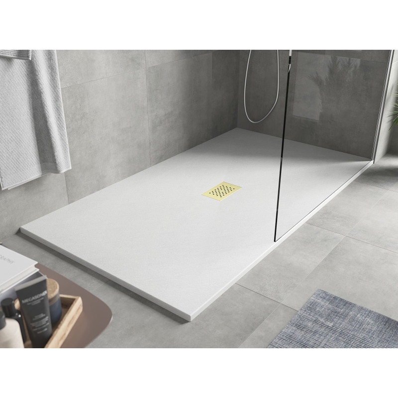 Mexen Hugo rechteckige Duschwanne SMC 170 x 100 cm, weiß, Abdeckung gold - 42101017-G