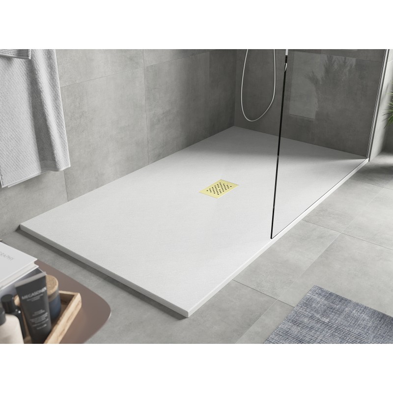 Mexen Hugo rechteckige Duschwanne SMC 170 x 100 cm, weiß, goldene Abdeckung - 42101017-G