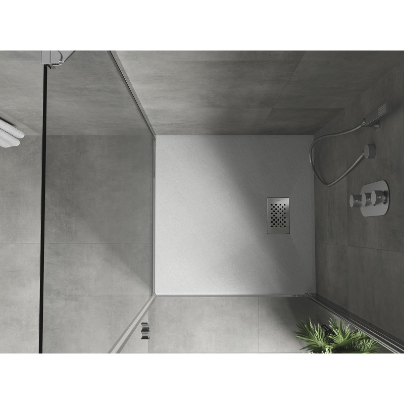 Mexen Hugo Quadratische Duschwanne SMC 80 x 80 cm, weiß, Abdeckung Inox - 42108080-X