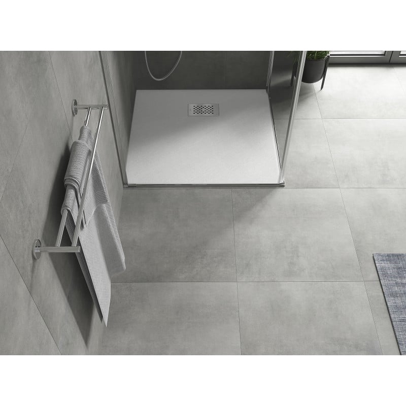 Mexen Hugo quadratische Duschwanne SMC 80 x 80 cm, weiß, Abdeckung aus Inox - 42108080-X