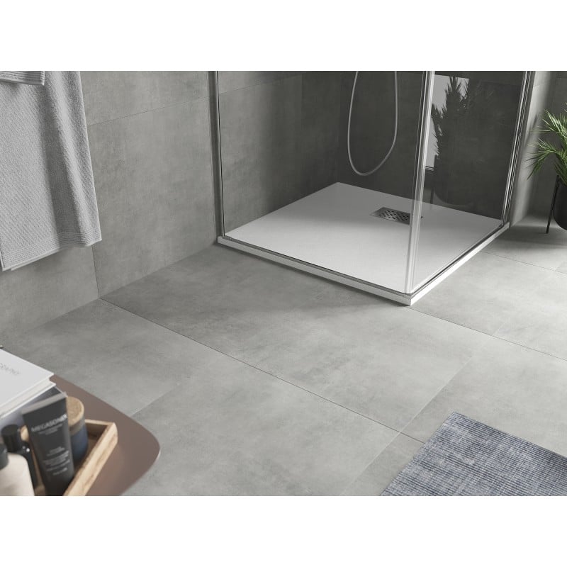 Mexen Hugo quadratische Duschwanne SMC 90 x 90 cm, weiß, Abdeckung Inox - 42109090-X