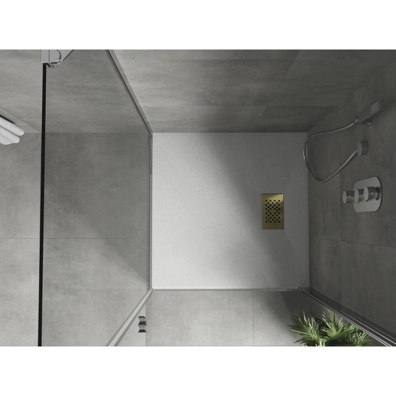 Mexen Hugo Duschwanne quadratisch SMC 70 x 70 cm, weiß, goldene Abdeckung - 42107070-G