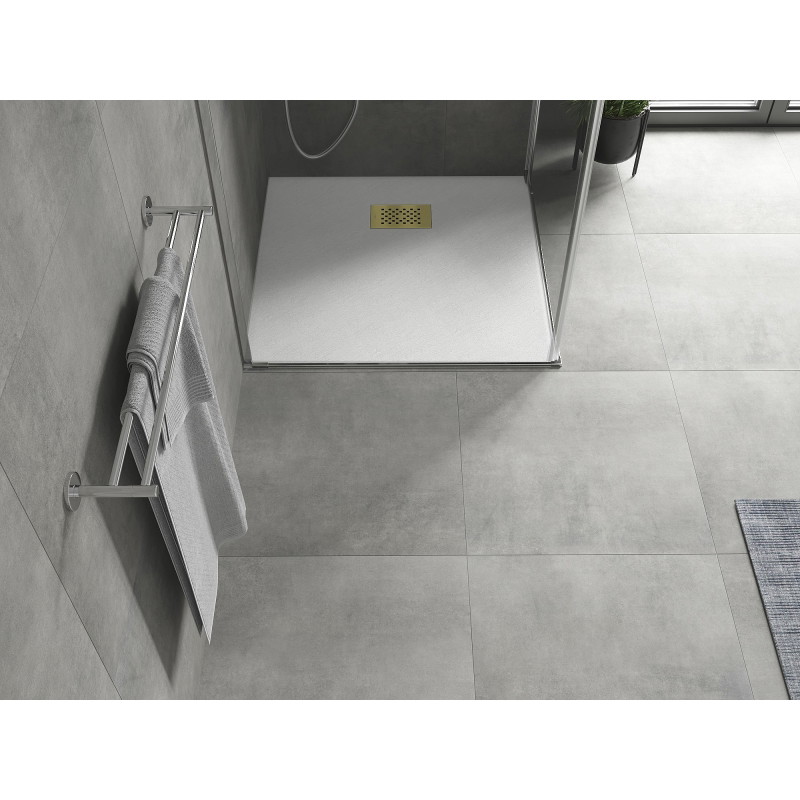 Mexen Hugo quadratische Duschwanne SMC 70 x 70 cm, weiß, goldene Abdeckung - 42107070-G