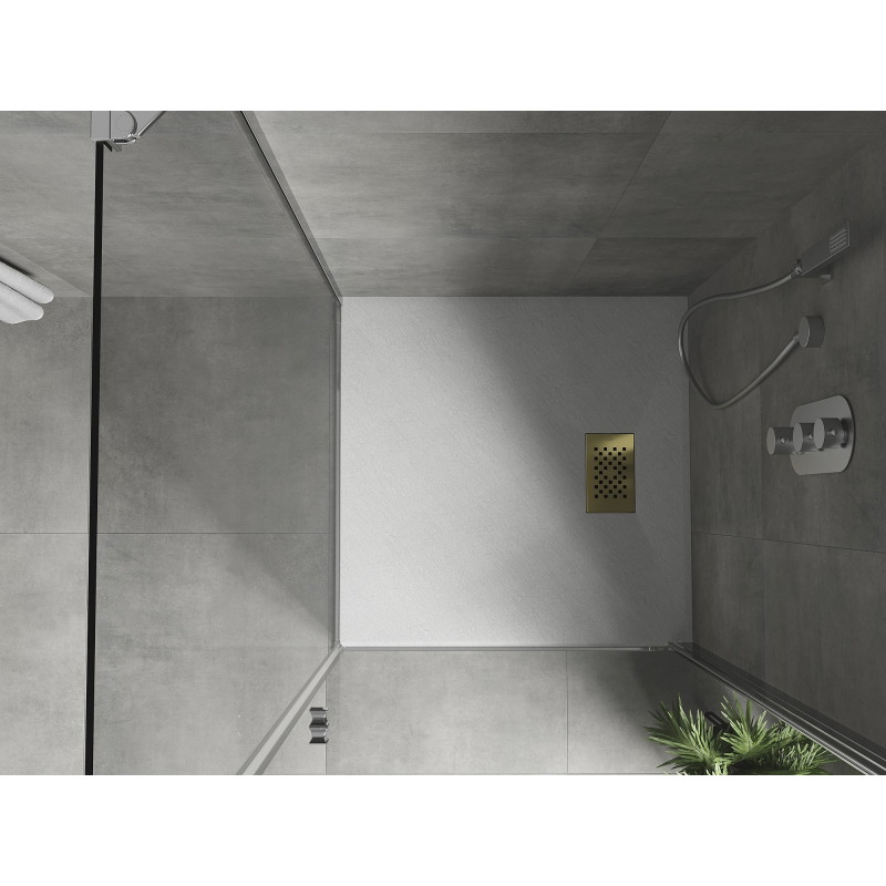 Mexen Hugo Quadratische Duschwanne SMC 80 x 80 cm, weiß, Abdeckung gold - 42108080-G