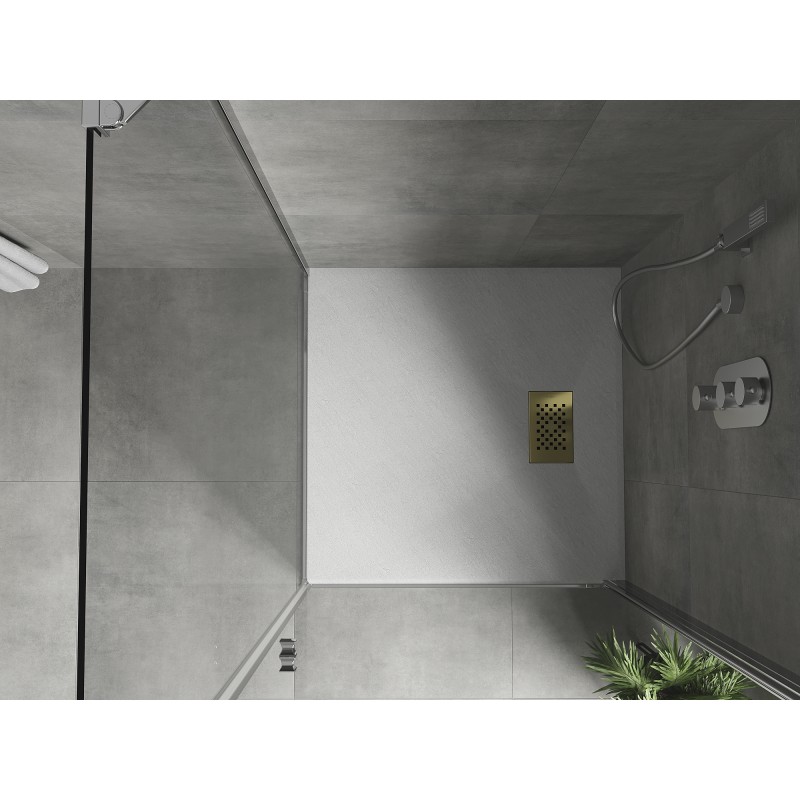 Mexen Hugo quadratische Duschwanne SMC 80 x 80 cm, weiß, goldene Abdeckung - 42108080-G