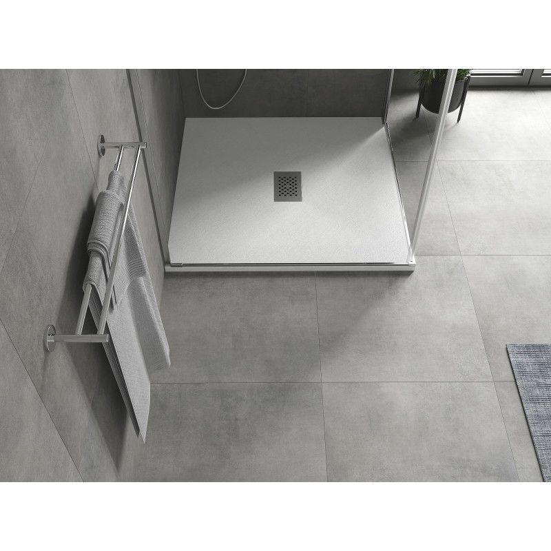 Mexen Hugo Quadratische SMC-Duschwanne 100 x 100 cm, weiß, Inox-Abdeckung - 42101010-X
