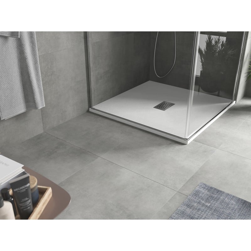 Mexen Hugo quadratische Duschwanne SMC 100 x 100 cm, weiß, Abdeckung Inox - 42101010-X