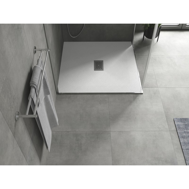 Mexen Hugo quadratische Duschwanne SMC 100 x 100 cm, weiß, Abdeckung Inox - 42101010-X