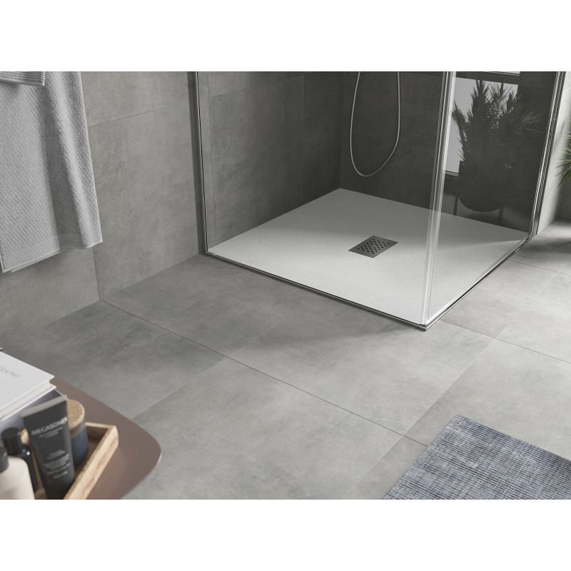 Mexen Hugo quadratische Duschwanne SMC 100 x 100 cm, weiß, Abdeckung aus Inox - 42101010-X