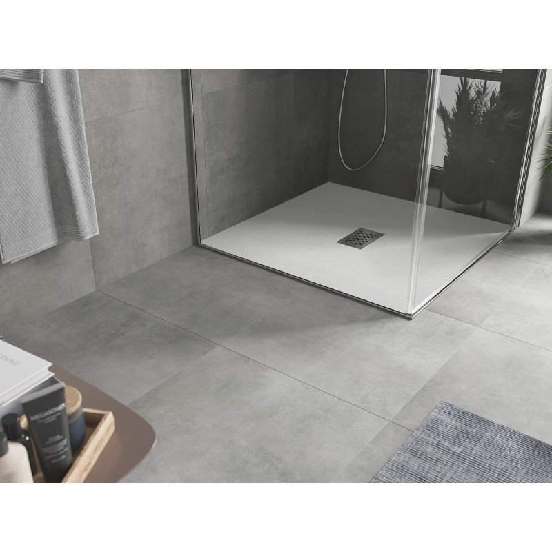 Mexen Hugo quadratische Duschwanne SMC 100 x 100 cm, weiß, Abdeckung Inox - 42101010-X
