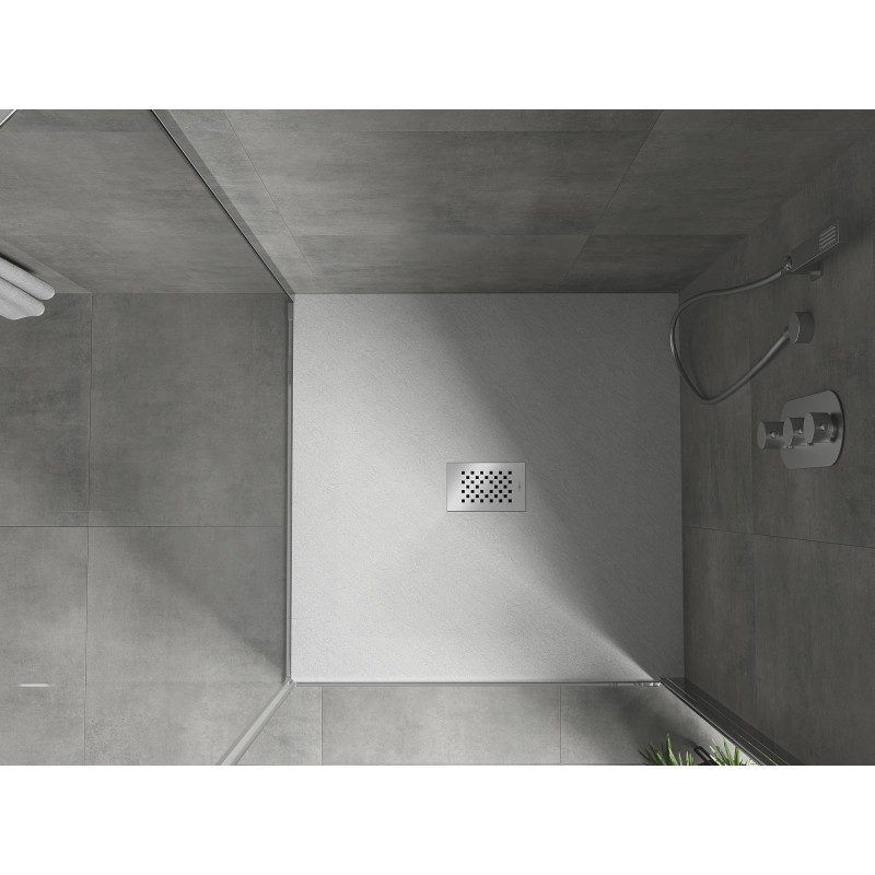 Mexen Hugo quadratische Duschwanne SMC 100 x 100 cm, weiß, Abdeckung aus Inox - 42101010-X