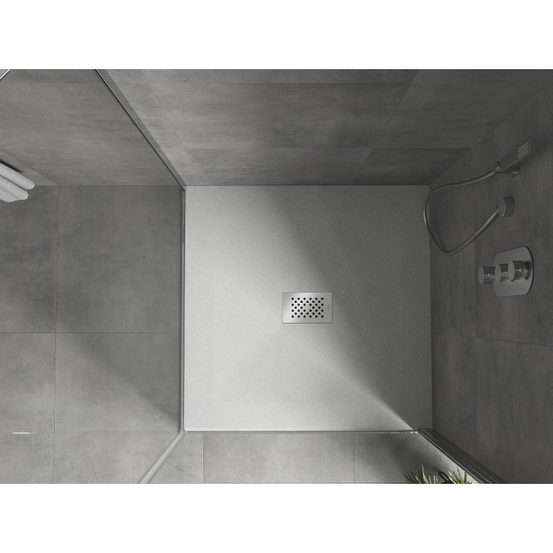 Mexen Hugo quadratische Duschwanne SMC 100 x 100 cm, weiß, Abdeckung Inox - 42101010-X