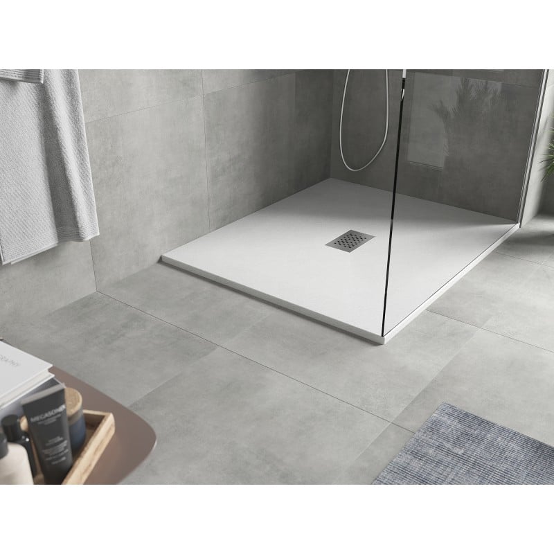 Mexen Hugo rechteckige Duschwanne SMC 110 x 100 cm, weiß, Abdeckung Inox - 42101011-X
