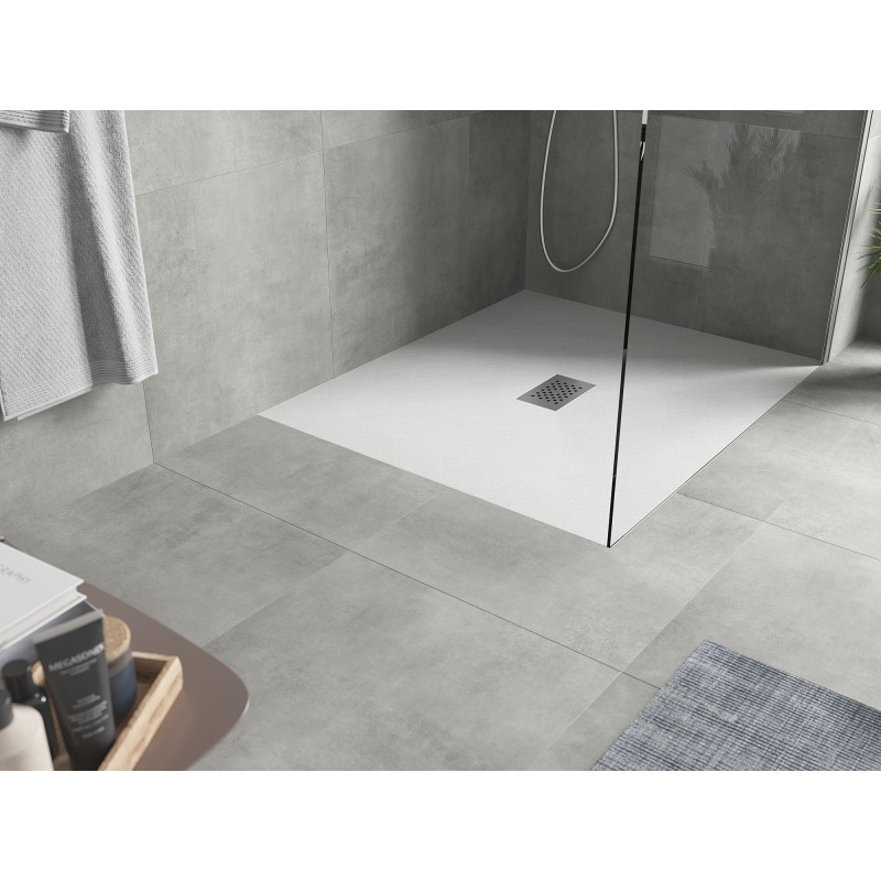 Mexen Hugo rechteckige Duschwanne SMC 110 x 100 cm, weiß, Abdeckung Inox - 42101011-X