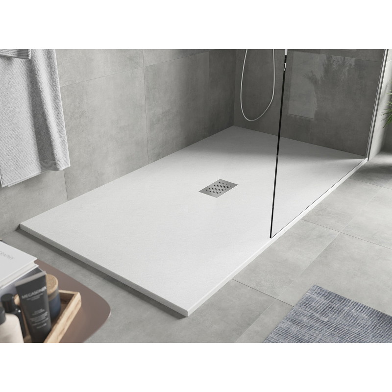 Mexen Hugo Rechteckige Duschwanne SMC 160 x 100 cm, weiß, Inox-Abdeckung - 42101016-X