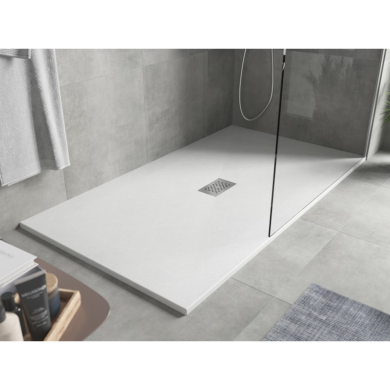 Mexen Hugo rechteckige Duschwanne SMC 180 x 100 cm, weiß, Abdeckung Inox - 42101018-X