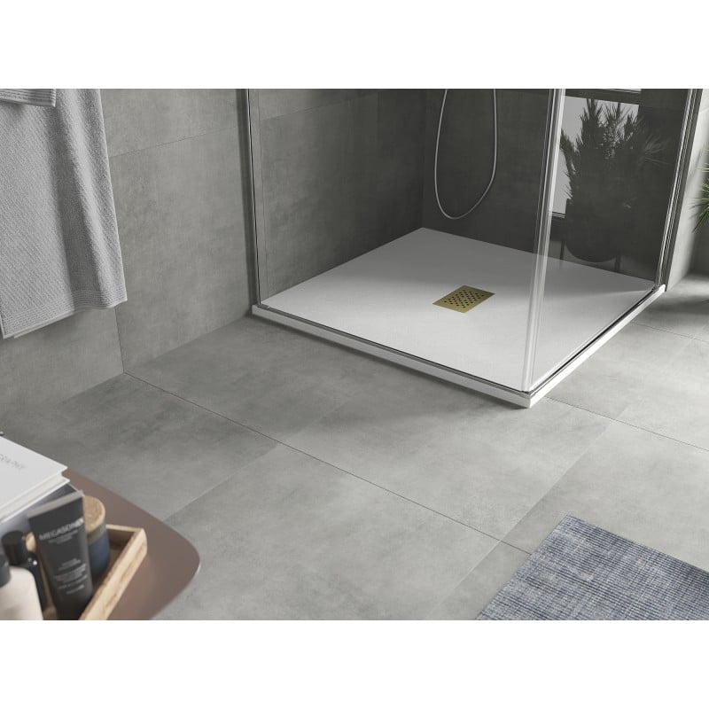 Mexen Hugo Quadratische Duschwanne SMC 100 x 100 cm, weiß, goldene Abdeckung - 42101010-G