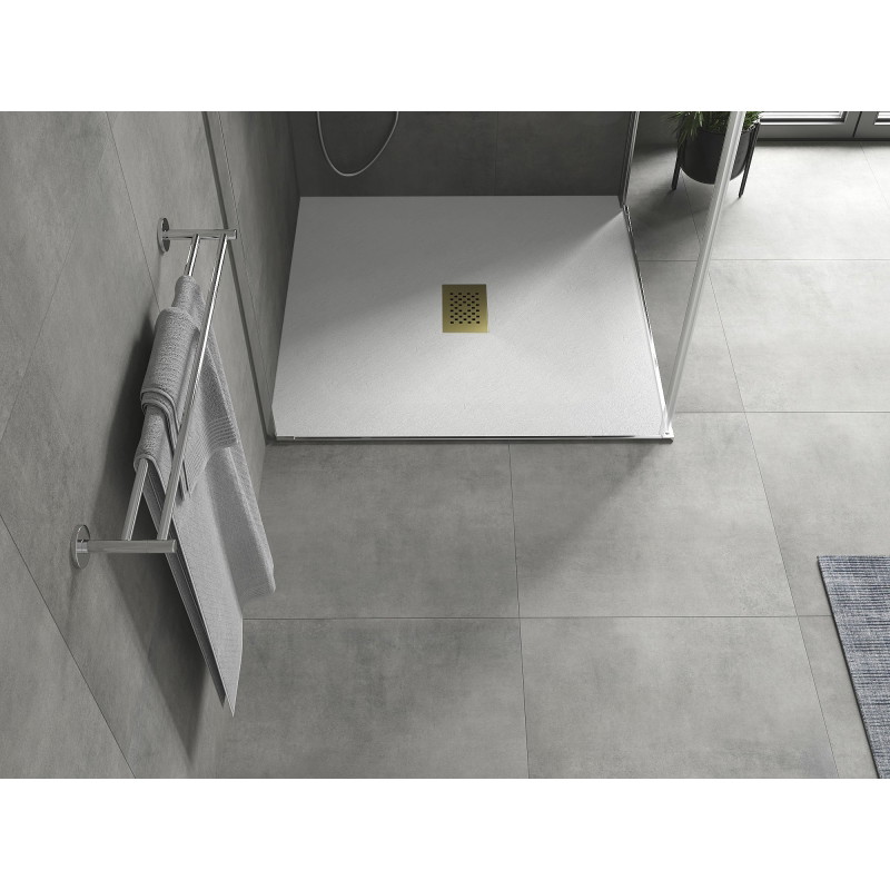Mexen Hugo Quadratische Duschwanne SMC 100 x 100 cm, weiß, Abdeckung gold - 42101010-G