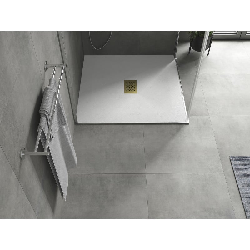 Mexen Hugo Quadratische Duschwanne SMC 100 x 100 cm, weiß, goldene Abdeckung - 42101010-G