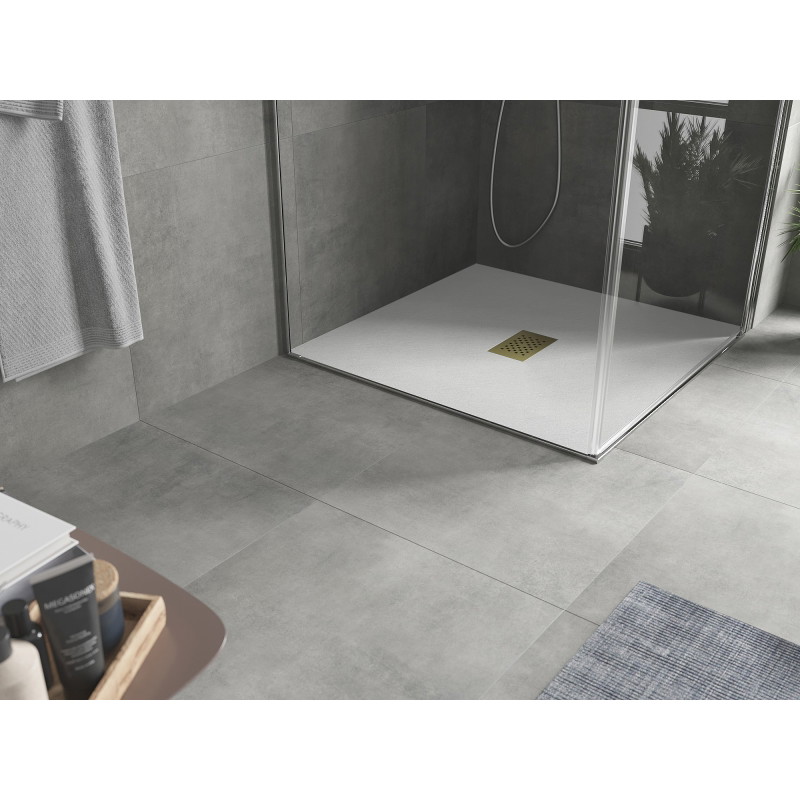 Mexen Hugo Quadratische Duschwanne SMC 100 x 100 cm, weiß, Abdeckung gold - 42101010-G