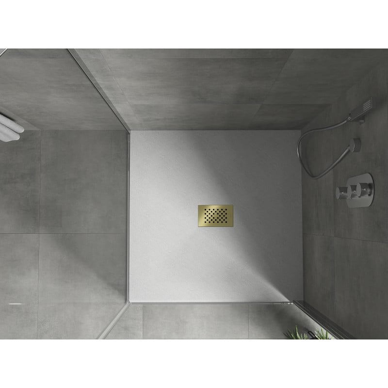 Mexen Hugo Quadratische Duschwanne SMC 100 x 100 cm, weiß, goldene Abdeckung - 42101010-G