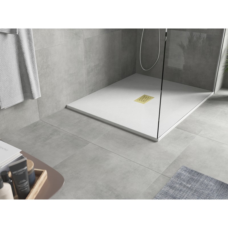 Mexen Hugo rechteckige Duschwanne SMC 110 x 100 cm, weiß, goldene Abdeckung - 42101011-G