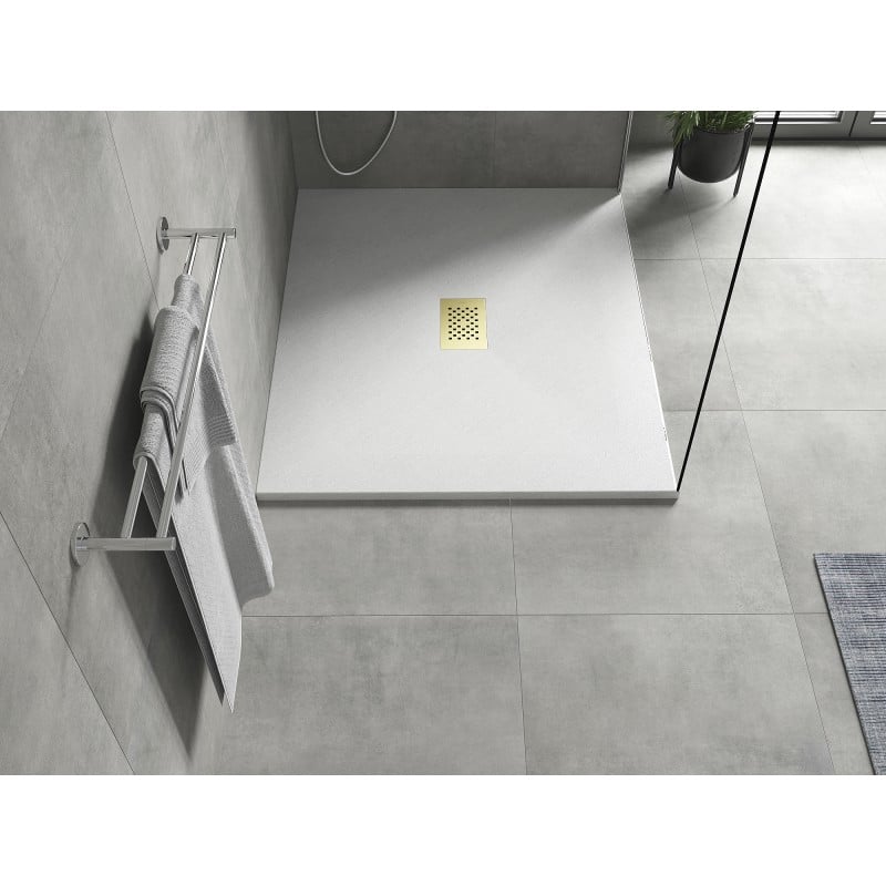 Mexen Hugo rechteckige Duschwanne SMC 110 x 100 cm, weiß, goldene Abdeckung - 42101011-G