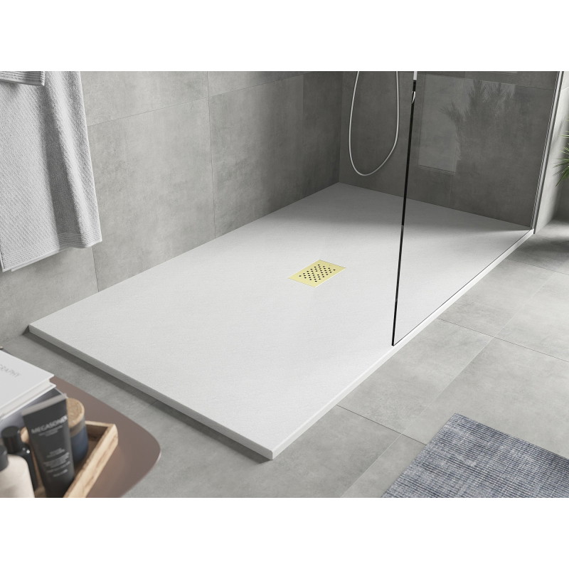Mexen Hugo Rechteckige SMC-Duschwanne 160 x 100 cm, weiß, goldene Abdeckung - 42101016-G
