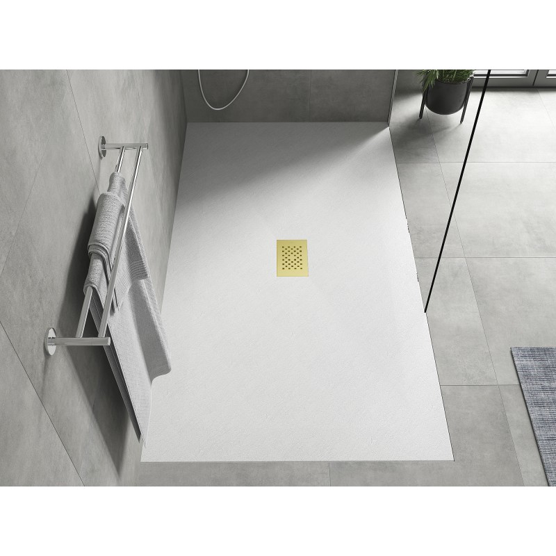 Mexen Hugo rechteckige Duschwanne SMC 150 x 100 cm, weiß, goldene Abdeckung - 42101015-G