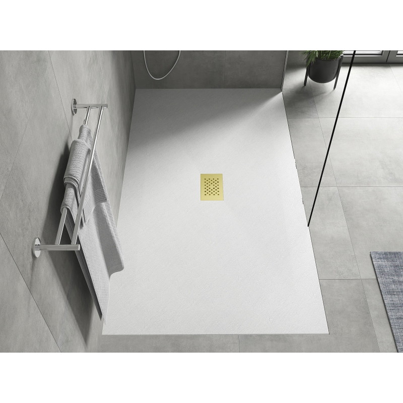Mexen Hugo Rechteckige SMC-Duschwanne 160 x 100 cm, weiß, goldene Abdeckung - 42101016-G
