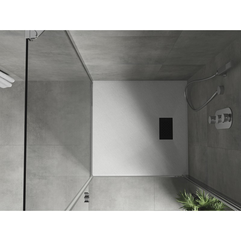 Mexen Hugo quadratische Duschwanne SMC 70 x 70 cm, weiß, schwarze Abdeckung - 42107070-B