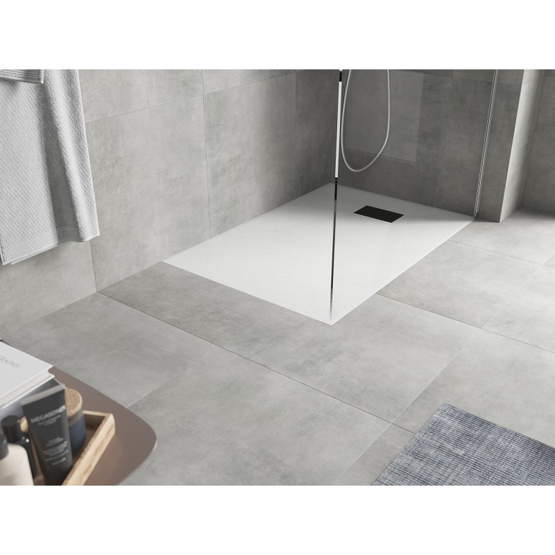 Mexen Hugo rechteckige Duschwanne SMC 100 x 80 cm, weiß, schwarze Abdeckung - 42108010-B
