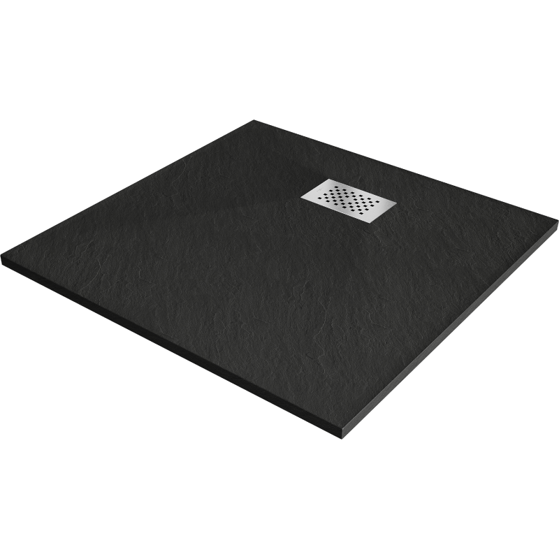 Mexen Hugo quadratische Duschwanne SMC 70 x 70 cm, schwarz, Inox Abdeckung - 42707070-X