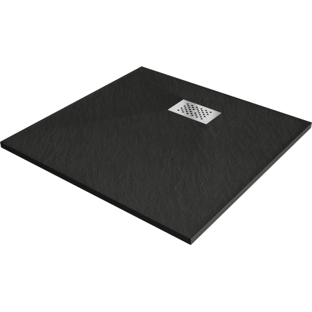 Mexen Hugo quadratische Duschwanne SMC 70 x 70 cm, schwarz, Abdeckung aus Inox - 42707070-X